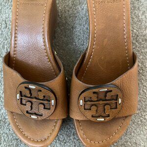 Tory Burch Brown Leather Wedge Sandals Size 7.5